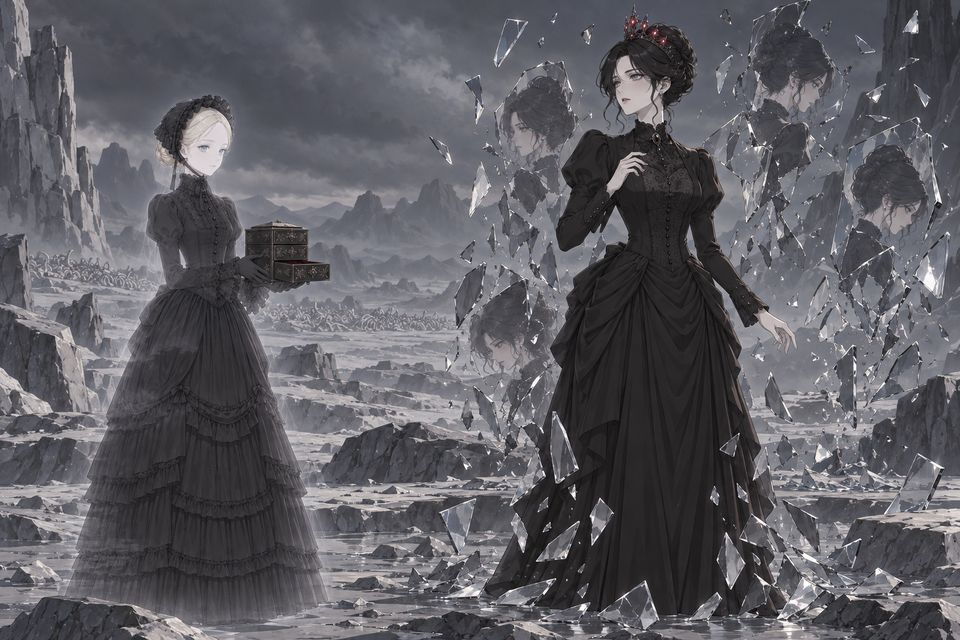 莎伦抽出“旧日之盒”第二层,把“黑之魔女”转移到冥界,黑之魔女与镜中之我刹那间死去·同人示意图(AI生成,非官方)